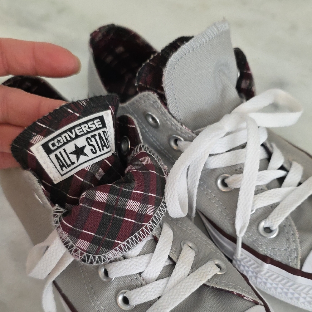 Converse Womens Putty Gray and Plaid Sneakers - Picture 8 of 8